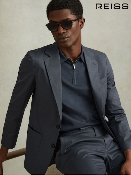 Reiss Airforce Blue Crawford Slim Fit Cotton Blend Single Breasted Blazer (172459) | €378