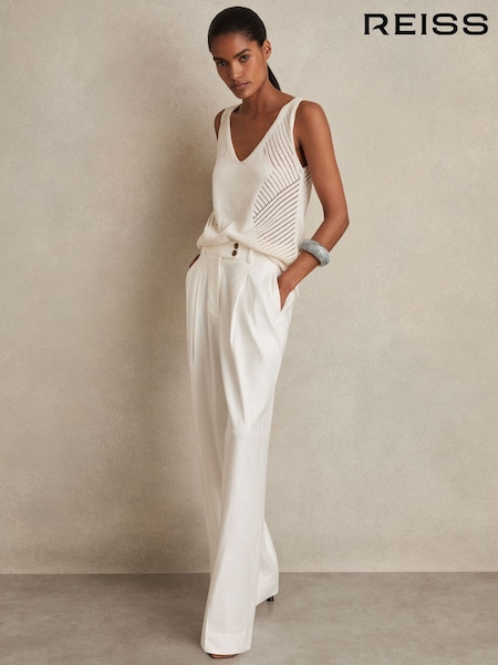 Reiss White Oe Hollie Linen-Blend Wide-Leg Trousers (172525) | €170