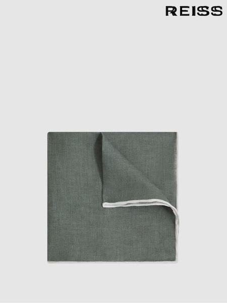 Reiss Pistachio Melange Siracusa Linen Contrast Trim Pocket Square (172544) | €58