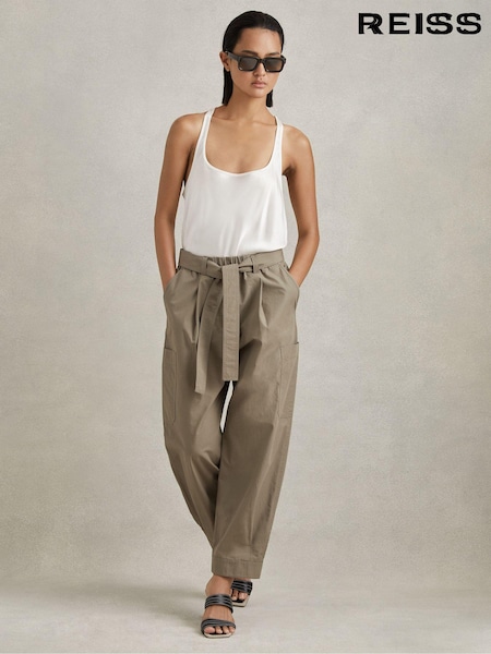 Reiss Khaki Delia Cotton Tapered Parachute Trousers (172567) | ₪1,006