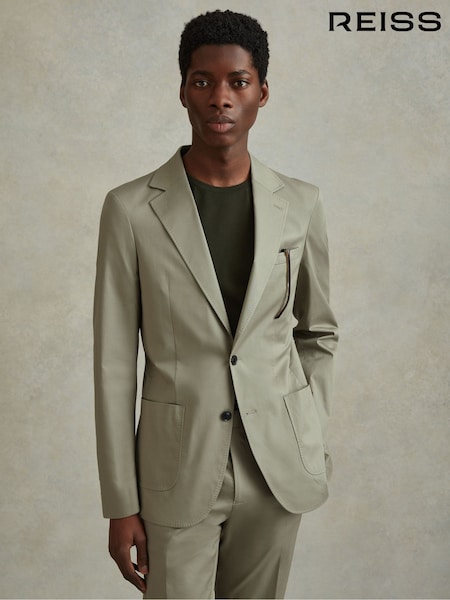 Reiss Sage Crawford Slim Fit Cotton Blend Single Breasted Blazer (172625) | AED1,786