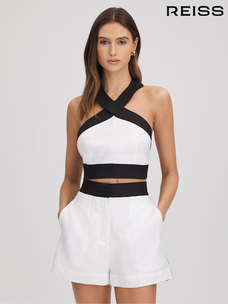 Reiss Rebecca Linen Halterneck Cropped Top (172907) | €139