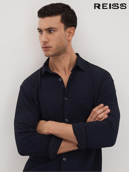 Темно-синий - Reiss Corsica Textured Button-Through Shirt (172926) | €134