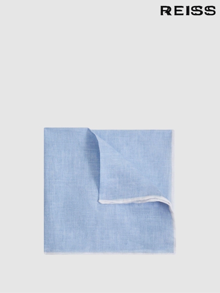Reiss Sky Blue Melange Siracusa Linen Contrast Trim Pocket Square (172944) | OMR29