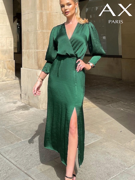 AX Paris Green Satin Wrap Top Long Sleeve Midi Dress (172949) | €18