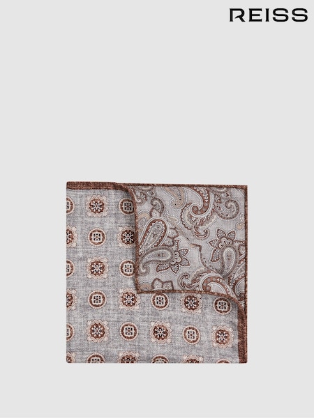 Reiss Grey Melange Tindari Silk Reversible Pocket Square (173012) | €20