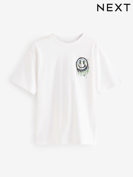 White Smile Back Print Relaxed Fit Short Sleeve Graphic T-Shirt (3-16yrs) (173033) | € 6 - € 9