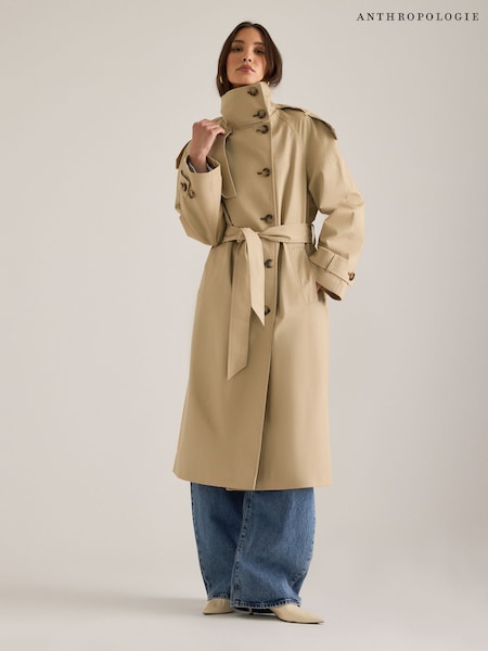 بيج - معطف مطر ماكسي Lottie من Anthropologie