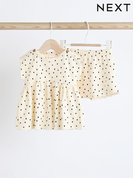 White Spot Baby Peplum Rib Top and Shorts 2 Piece Set (173111) | €6.50 - €7.50