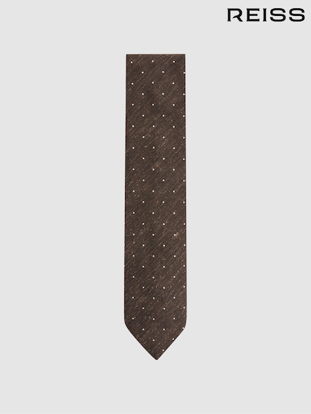 Reiss Chocolate Melange Lorenzo Silk Blend Textured Polka Dot Tie (173150) | €99