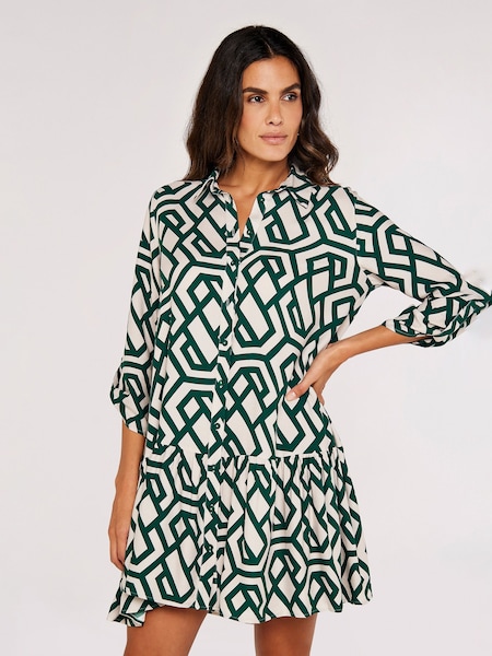 Apricot Green Geo Print Tiered Shirt Dress (173330) | AED97