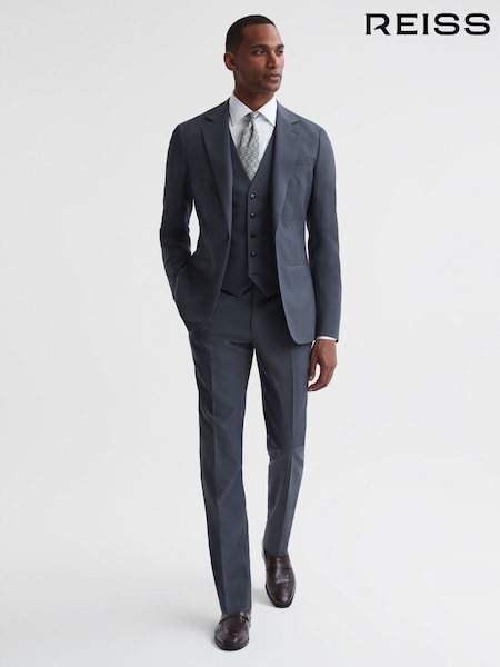 Reiss Airforce Blue Fine Five Button Wool Slim Fit Waistcoat (173416) | €57