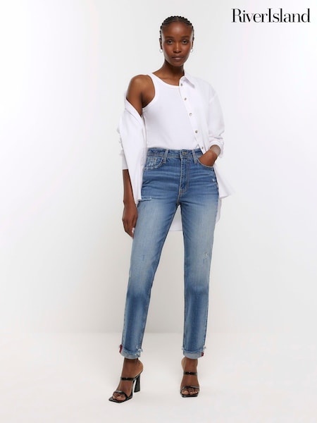 River Island Blue High Rise Bum Sculpt Mom Jeans (173539) | €18