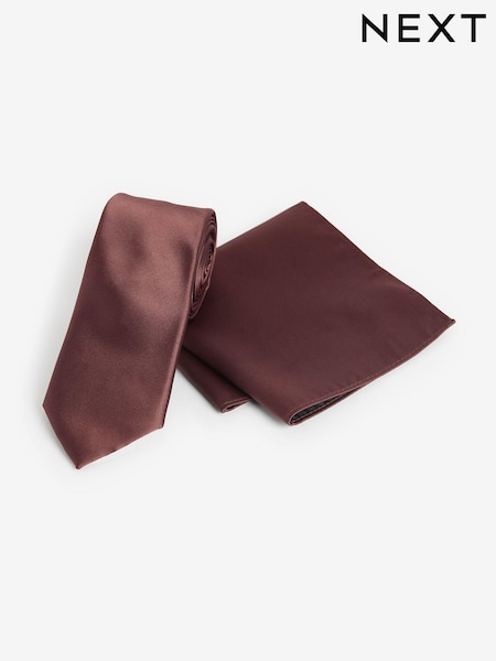 Orange rouillé - Ensemble cravate en satin et pochette carrée (173552) | € 7