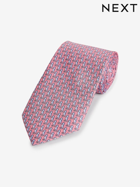 Coral Red/White Shell Slim Pattern Tie (173604) | €0