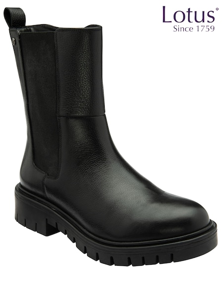 Lotus Black Leather Pull-On Ankle Boots (173718) | €69