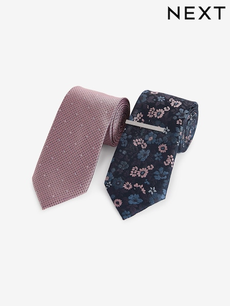 Pink Floral/Pink Polka Dot Design Ties And Tie Clip 2 Pack (173860) | €14