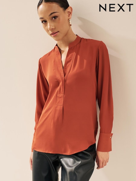 Rust Brown Long Sleeve Overhead V-Neck Relaxed Fit Blouse (173899) | €10