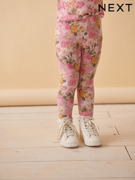 Pink Vintage Floral Rib Jersey Leggings (3mths-7yrs) (174016) | 15 QAR - 22 QAR