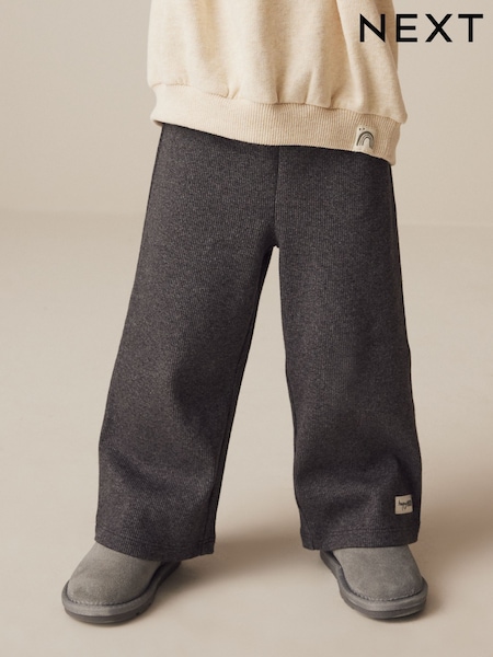 Charcoal Grey Ribbed Wide Leg Trousers (3mths-7yrs) (174133) | AED17 - AED25