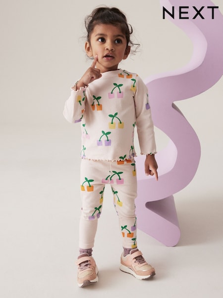 Ecru Rainbow Cherries Cotton Rich Ribbed Leggings (3mths-7yrs) (174180) | AED16 - AED23
