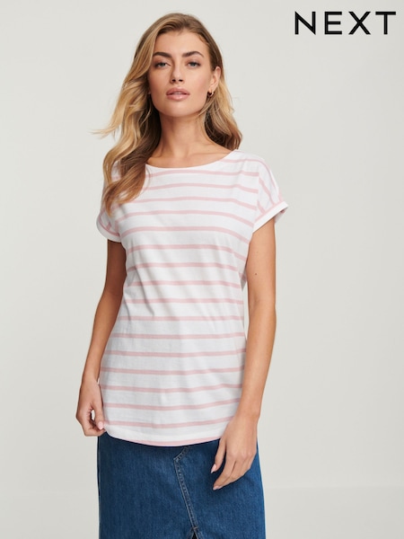 وردي مقلم - Cap Sleeve T-Shirt Top (174239) | ‏19 د.إ.‏