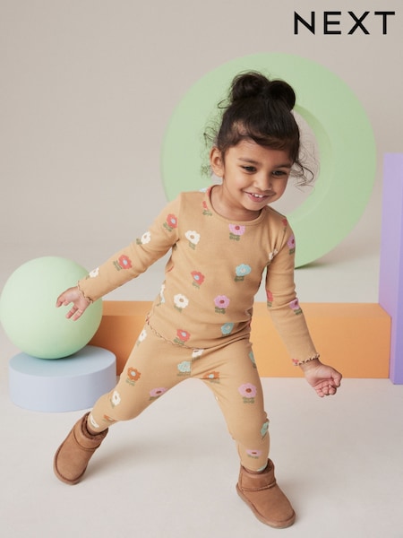 Ocker-/Creamfarbene Pastellblumen - Rib Jersey Leggings (3mths-7yrs) (174435) | 4 € - 6 €