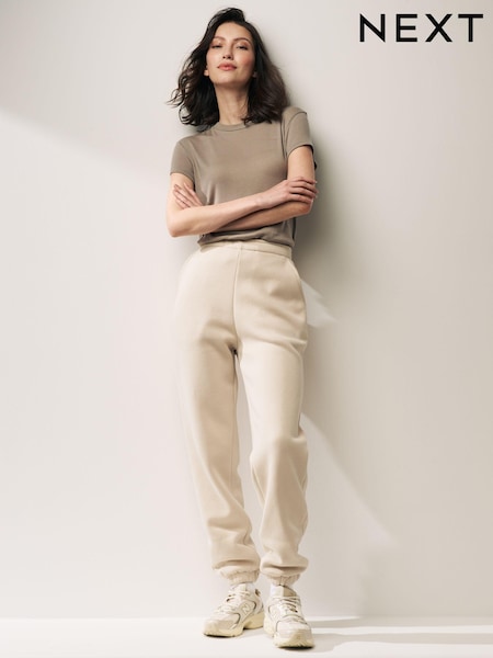 Neutral Heavyweight Brushed Fleece Lined High Waist Cuffed Joggers (174878) | €8