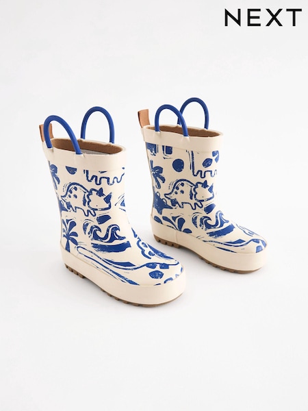 Cream Dinosaur Handle Pull-On Wellies (175146) | €9 - €11.50