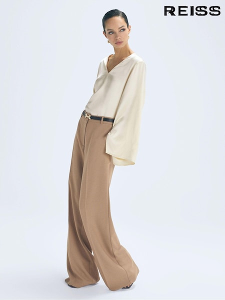 Reiss Champagne Saffron Duchess Satin Split Sleeve Top (175357) | AED2,340