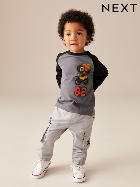 Grey Badged Lined 100% Cotton Cargo Trousers (3mths-7yrs) (175414) | AED15 - AED17
