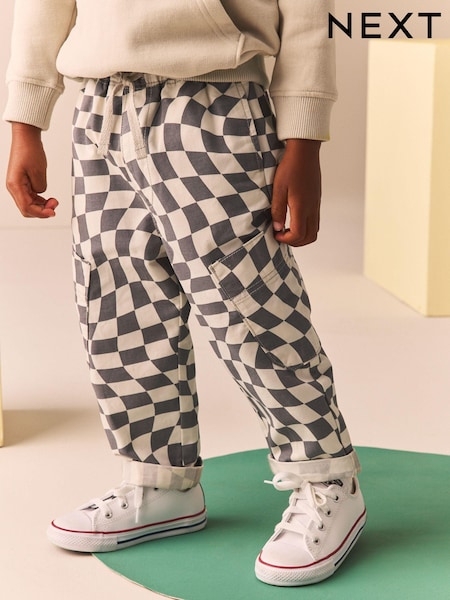 Grey/White Checkerboard Side Pocket 100% Cotton Pull On Trousers (3mths-7yrs) (175420) | $14 - $18