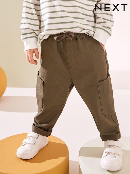 Khaki Green 100% Cotton Side Pocket Pull-On Trousers (3mths-7yrs) (175429) | €5 - €7