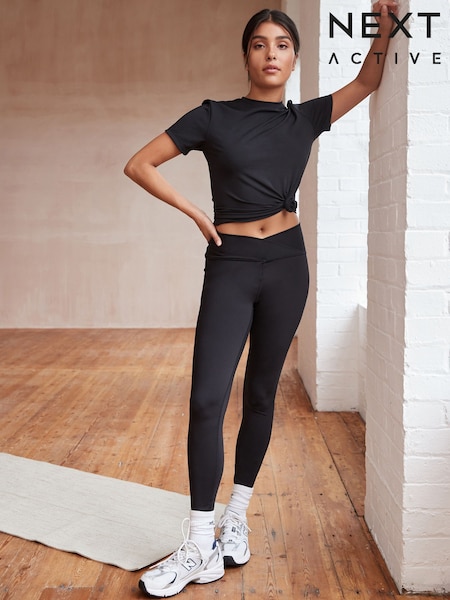 Black Active Studio Sports Wrap Front Dry Tech High Waist Full Length Leggings (175748) | €37