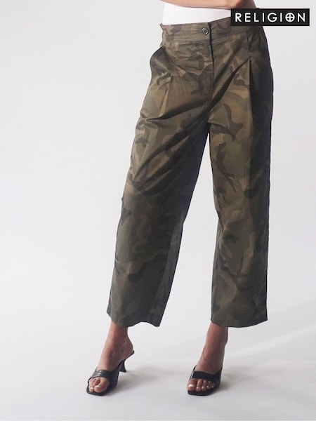 Religion Green Lightweight Cargo Trousers in Camo Print (175832) | €43