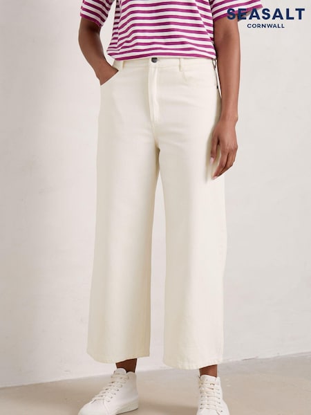 Seasalt Cornwall Natural Barnes 100% Cotton Denim Crop Trousers (175898) | €52