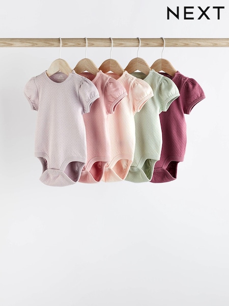 Mehrfarbig/Pastell - 100% Cotton Pointelle Puff Sleeve Bodysuits 5 Pack (176084) | 14 € - 16 €