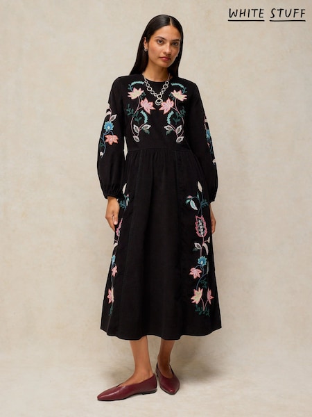 Noir - White Stuff Wren Embroidered Cord Dress