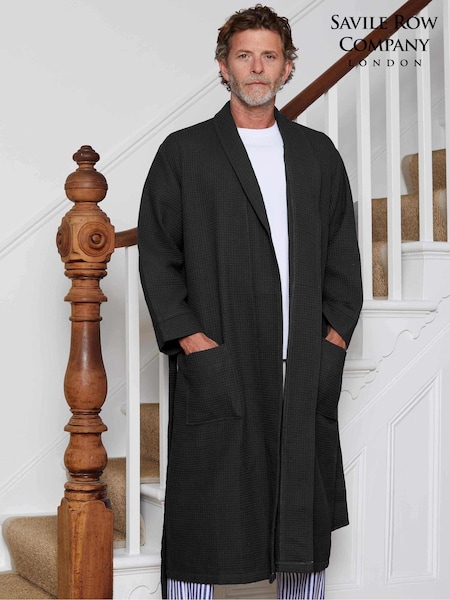 Savile Row Company 100% Cotton Waffle Dressing Black Gown (176551) | AED145