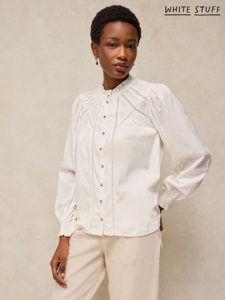 White - White Stuff Annabelle Lace Trim Top
