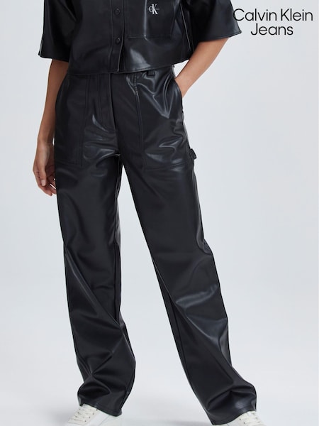 Calvin Klein Jeans High Rise Straight Faux Leather Black Trousers (176924) | €56