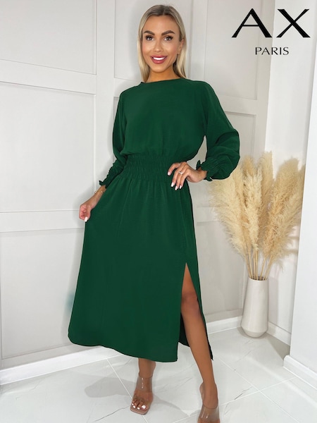 AX Paris Green Long Sleeve Shirred Detail Midi Dress (177103) | €34