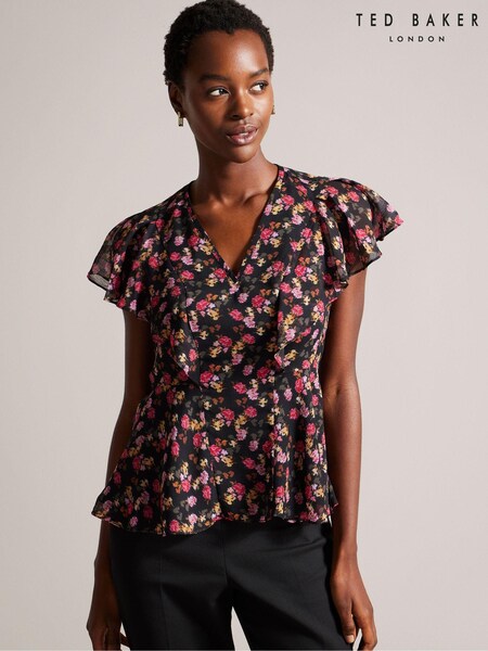 Ted Baker Riivia Angel Sleeve Peplum Black Top (177209) | €42