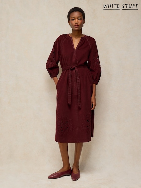 Красный - White Stuff Annika Embroidered Cord Dress