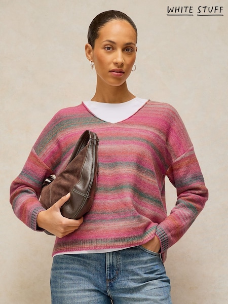 Pink - White Stuff Spacedye V-neck Jumper