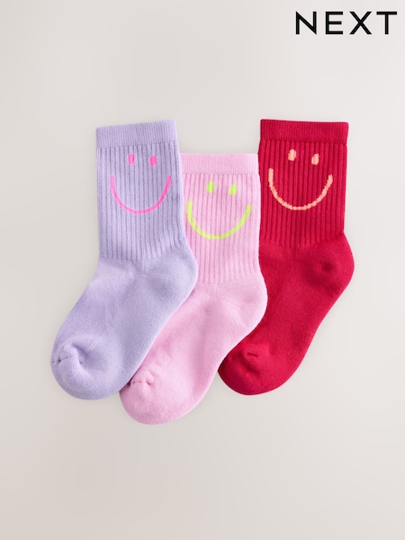 Pink Purple and Red - Cotton Rich Cushioned Sole Ankle Socks 3 Pack