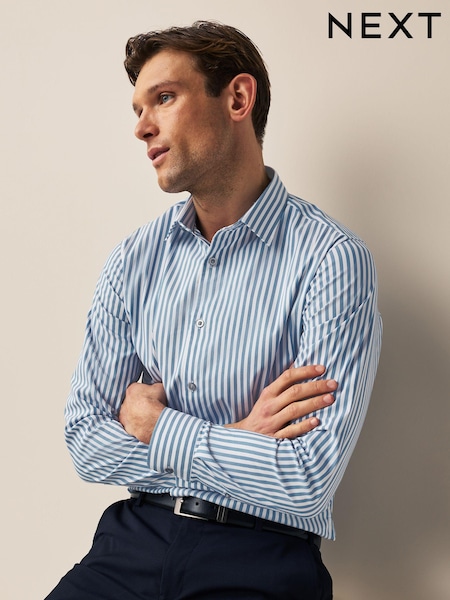 Blue Stripe Regular Fit Four Way Stretch Motionflex Shirt (177907) | AED116