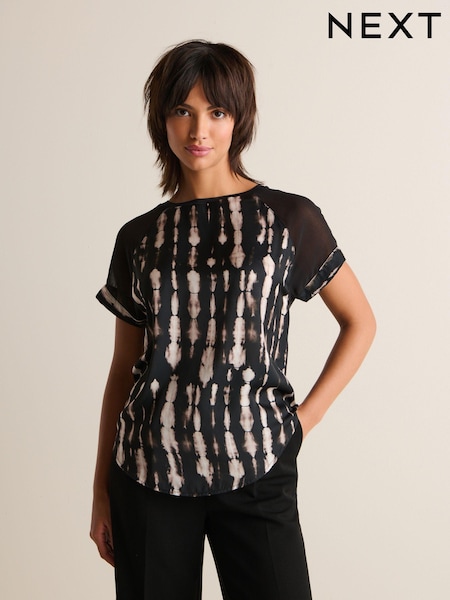 Schwarz/Weiss Batikmuster - T-Shirt aus Mischgewebe mit Raglanärmeln (178082) | 14 €