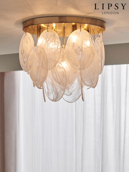 Lipsy White/Clear Marble Effect Flush Ceiling Light (178108) | €271
