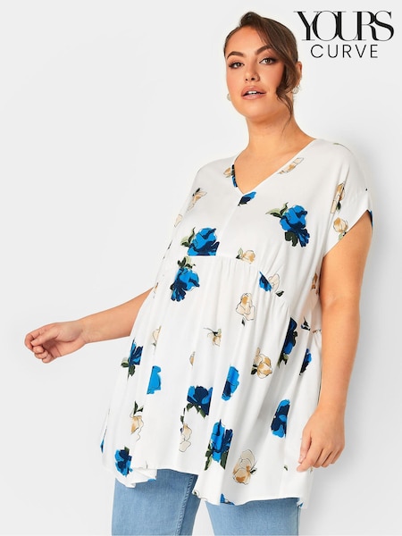 Yours Curve Blue Ruched V-Neck Blouse (178257) | 124 QAR